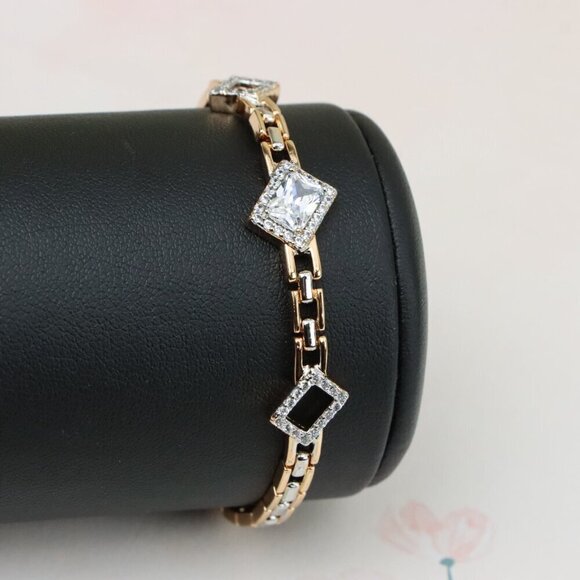"Elegant Rose Gold+Silver Geometric Stone Bracelet, XPBL0846 - Picture 8 of 13